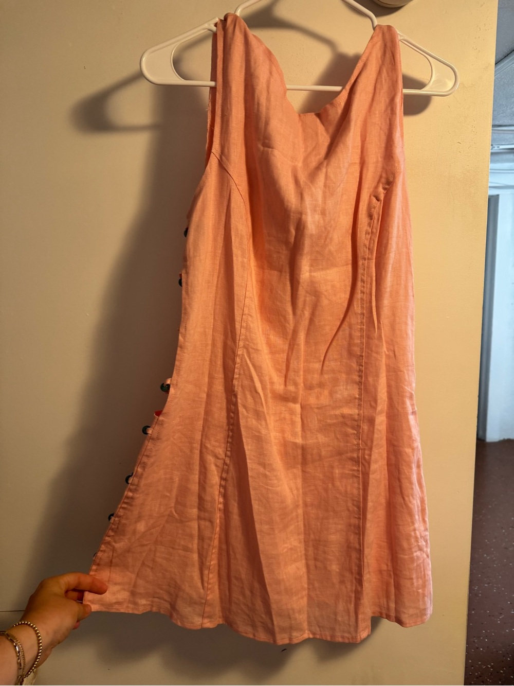 Verge Girl Peach-Pink Sleeveless Linen Mini Dress